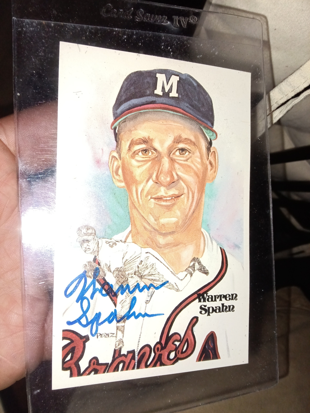 Warren Spahn Signed Perez Steele Trading Card